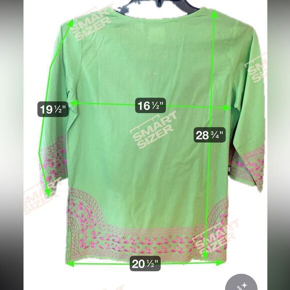 Gretchen Scott Designs Sz S Lime Green Fuschia Pink Heavy Embroidered Tunic - Picture 6 of 9